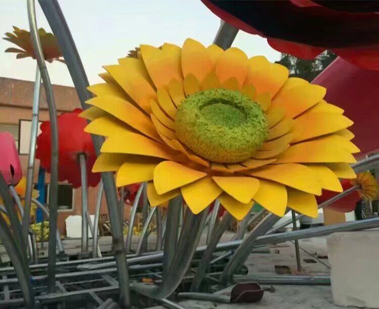 花籃雕塑制作承接，陸地?cái)[件，城市廣場(chǎng)葵花花籃雕塑制造商