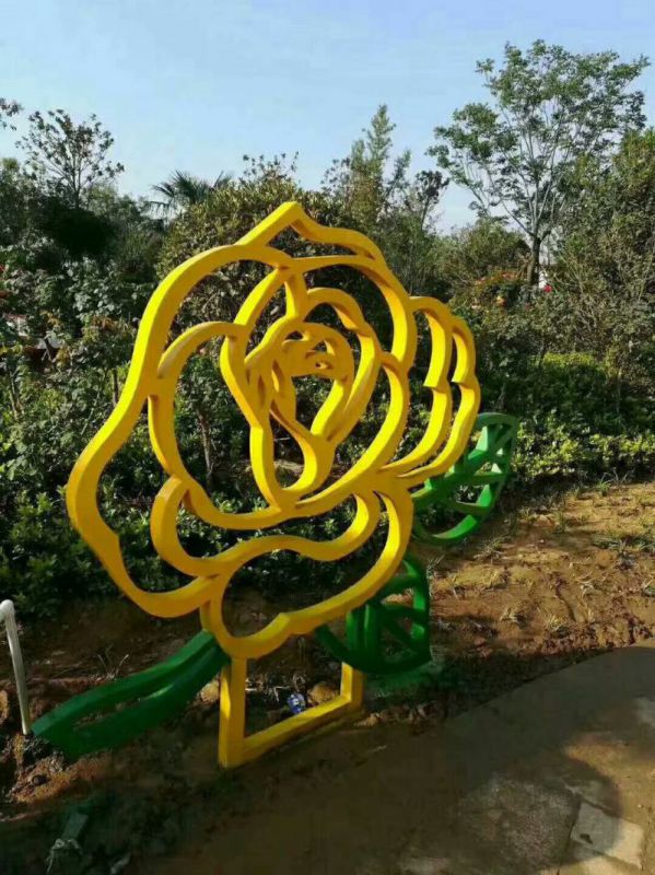 房地產(chǎn)月季花雕塑 剪影花卉雕塑 鍛造花朵雕塑