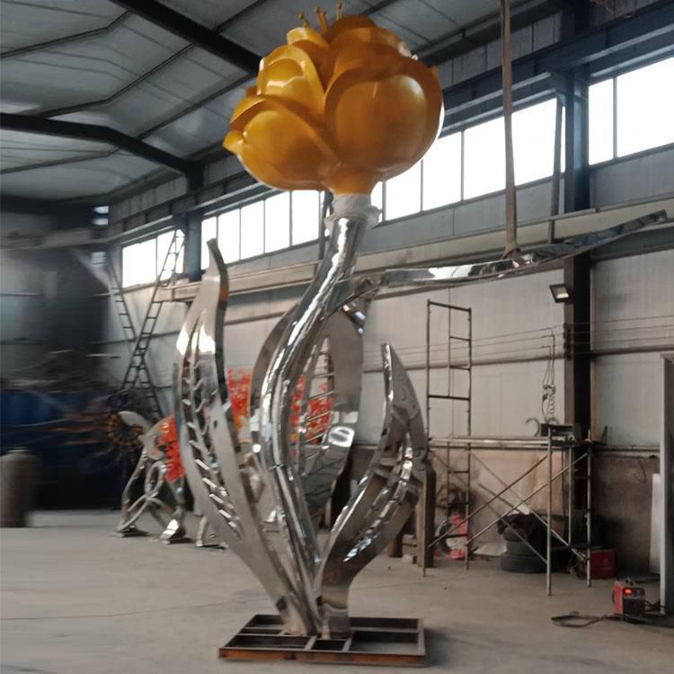 鏡面月季花雕塑 烤漆大型花朵雕塑 彩繪花卉雕塑