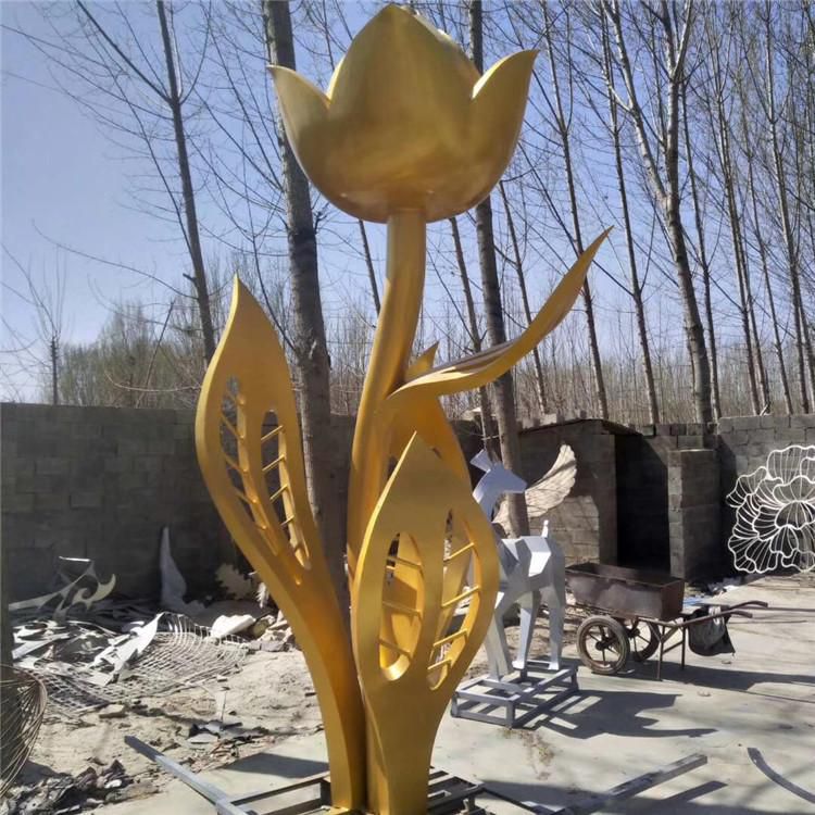 拉絲月季花雕塑 鏤空創(chuàng)意花朵雕塑 別墅區(qū)花朵雕塑