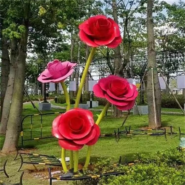步行街玫瑰雕塑 游樂場景觀花朵雕塑 鑄造雕塑