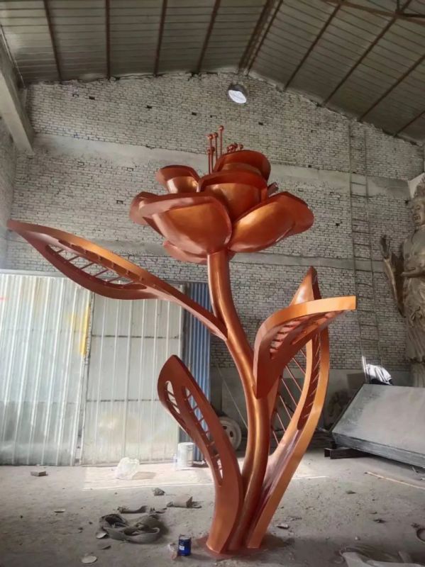 街頭玫瑰雕塑 大型別墅區(qū)擺件 鋼管雕塑