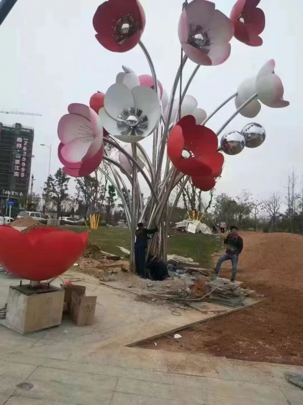 抽象花朵雕塑 店門口彩繪雕塑 步行街?jǐn)[件