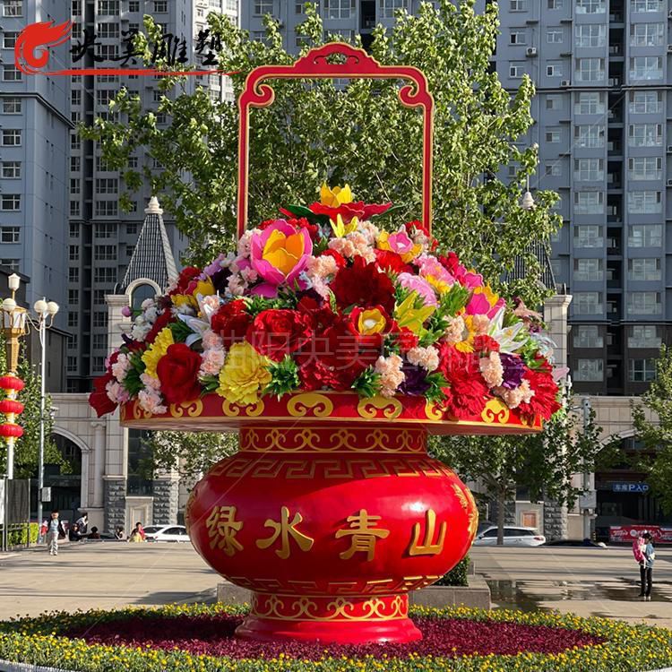 花籃雕塑提供，美陳雕塑，景觀仿真花籃雕塑制作承接