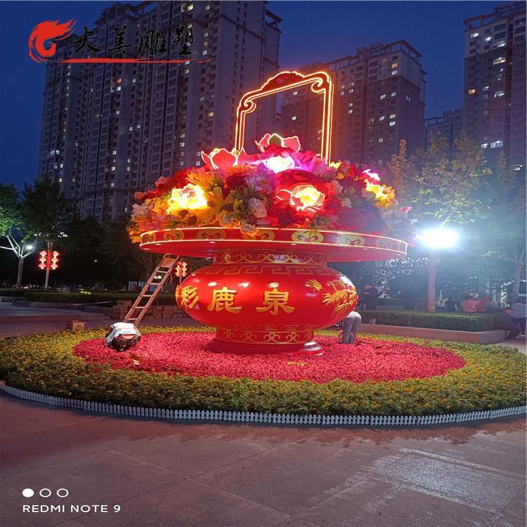 花籃雕塑定做，多彩藝術(shù)，小區(qū)花籃雕塑選用